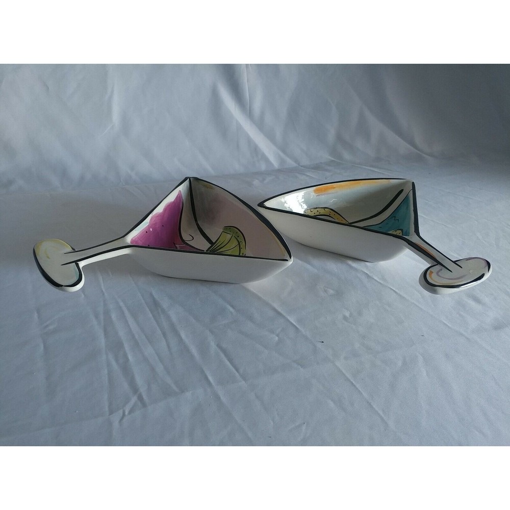 2 Clay Art SALSA Ceramic Triangular Shaped Dip Dessert Snacks Serving Dishes